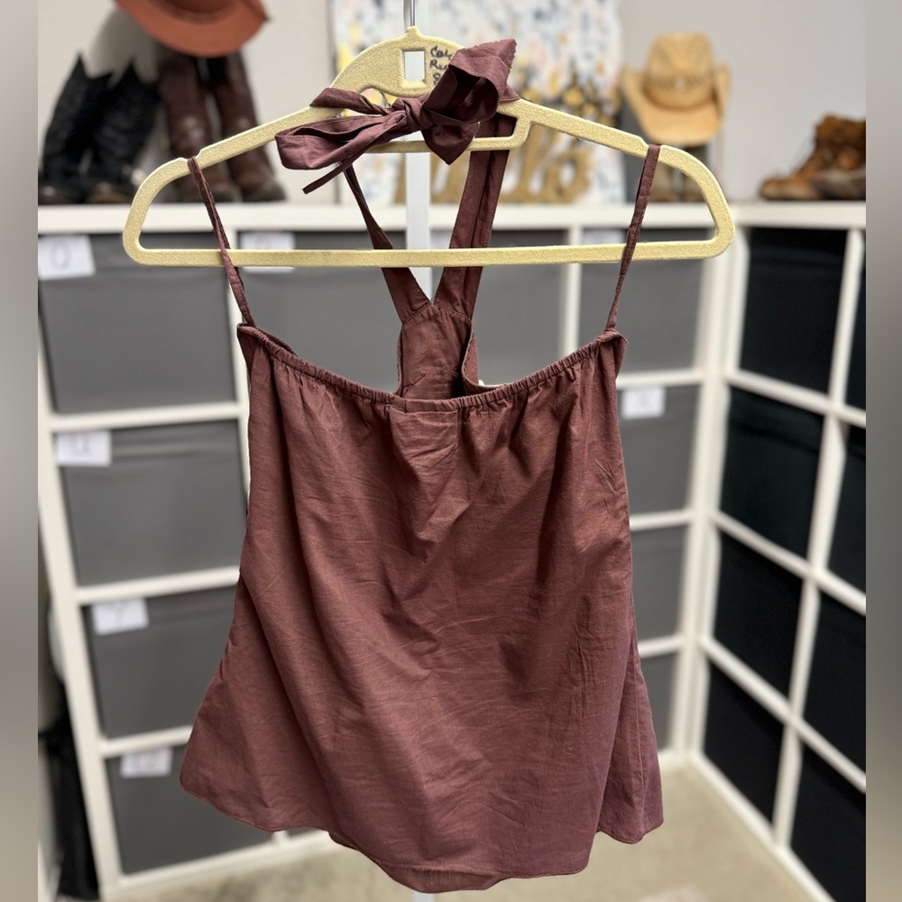 Kiran Exports Y2K Halter Neck Brown Top with Shell Accents - Picture 6 of 8